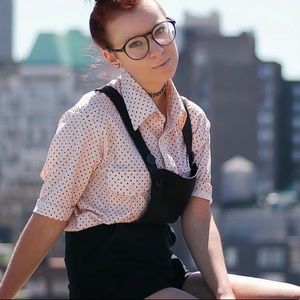 Vintage 70s polka dot button down pink